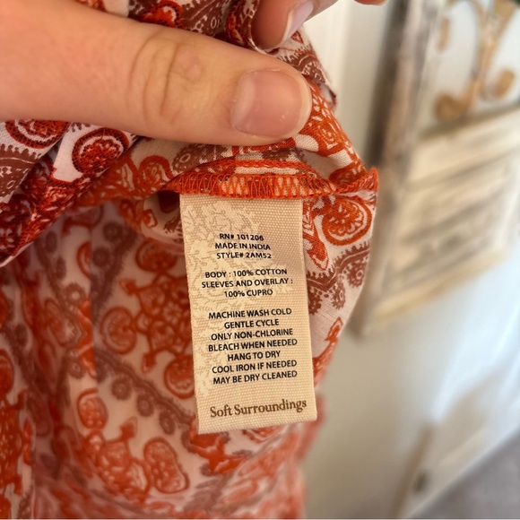 Soft Surroundings Paysan Button Front Tunic Blouse Top Boho Peasant Orange L - Picture 7 of 9